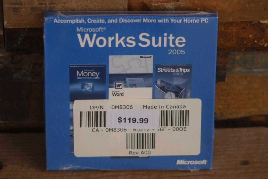 New Sealed Microsoft Works Suite 2005  Word Money Streets Encarta Picture It