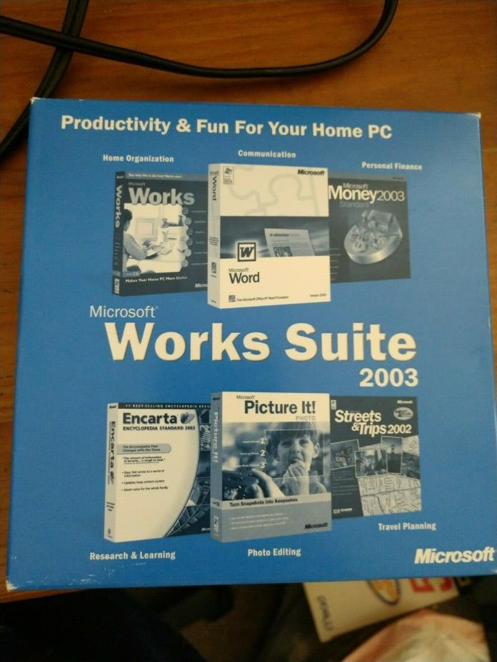 Microsoft Works Suite 2003 PC Photo Editing Research Finance w/Dell prod key