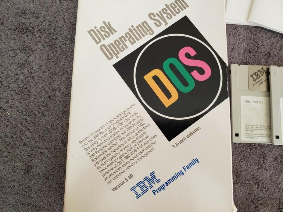 IBM DOS 5.0 Disk Operating System 3 720KB 3.5 Diskette set kit 1991