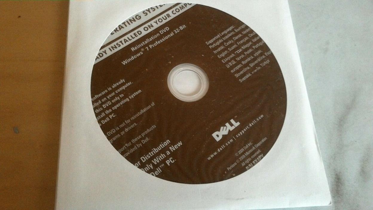 Reinstallation DVD Windows 7 Professional 32-Bit Dell P/N 0PPK5P