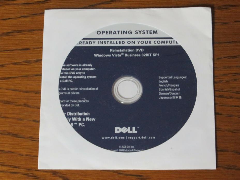 Windows Vista Business Reinstallation DVD Dell Operating System 32BIT SP1 2008