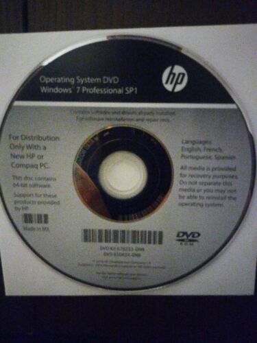 NEW HP Windows 7 Professional SP1 64Bit OS Restore Recovery OEM DVD Disc