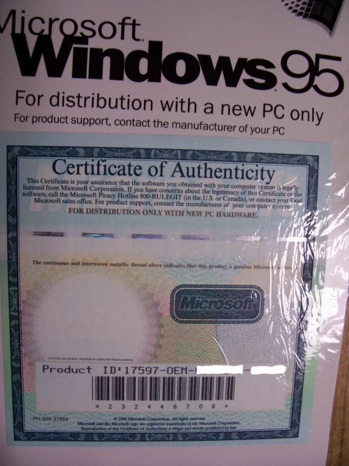 Brand New Vintage Software MS Windows 95 (SR2.1) Operating System CD&ProductKey