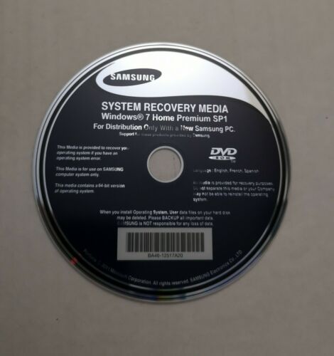 Samsung System Recovery Media CD Disk Windows 7 Home Premium Sp1