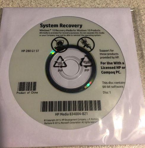 Original HP System Recovery Disc Windows 10 Pro 64bit DVD Driver Restore New OEM
