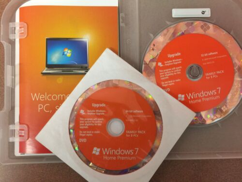 Windows 7 Home Premium Upgrade Family Pack 3x PC Upgrade Vista to Win 7