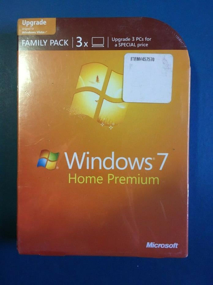 Windows 7 Home Premium Upgrade Family Pack 3 PCs 32/64 bit BRAND NEW & SEALED