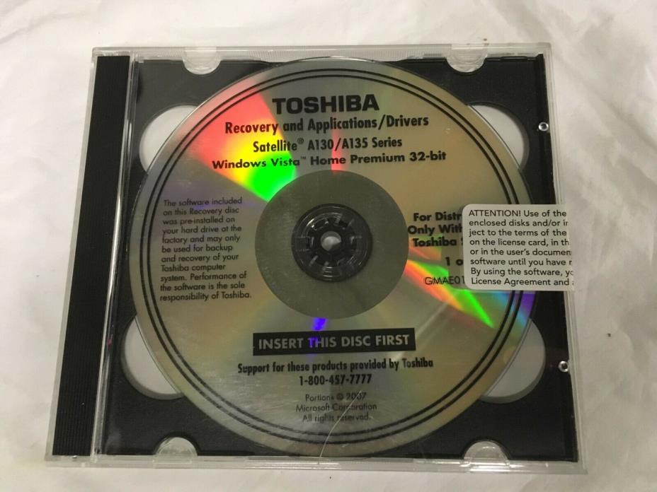 Recovery Discs for Toshiba Satellite A130/A135 Series Laptops PSAD0U PSAD3U VHB