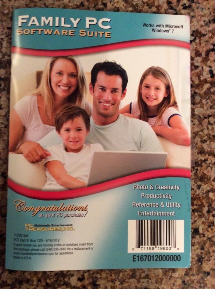 FAMILY PC SOFTWARE SUITE-NEW-3 DVD Set-12 programs-Windows 7-Creativity/Learning