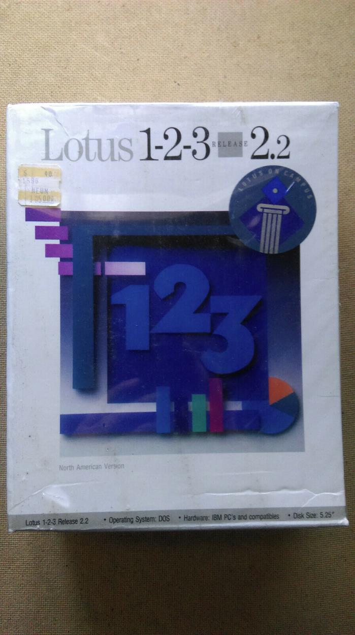 NEW Vintage Lotus 1 2 3 for DOS Retail Box Release 2.2 Factory Sealed 1989