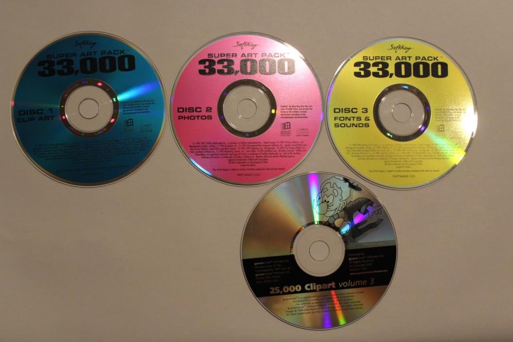 33,000 Clip Art Soft Key (3 CDs) Photos Fonts NICE VALUE ++++ Windows!
