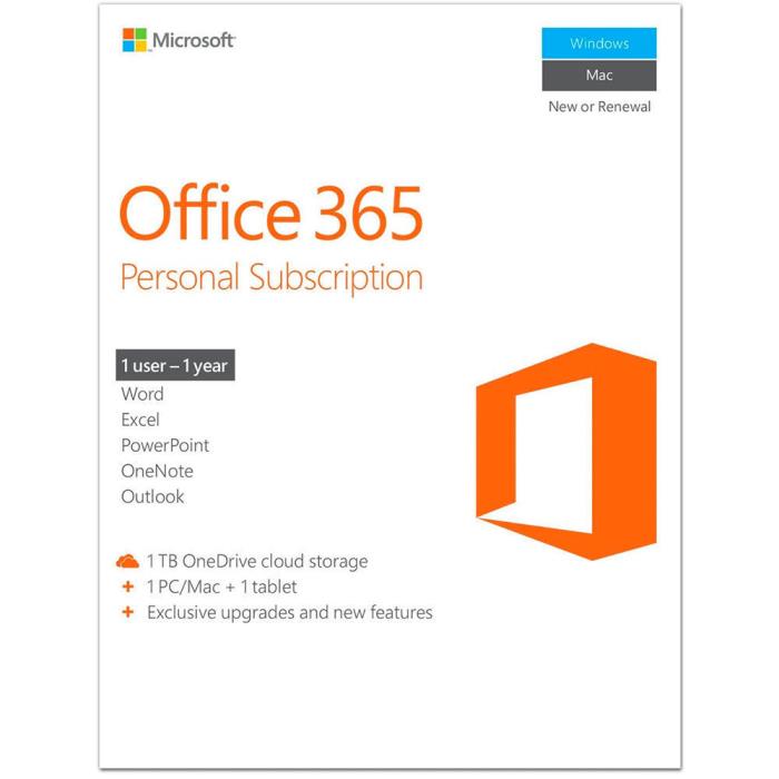 Microsoft Office 365 Personal 1 Year Subscription for 1 User PC/Mac +1 Tablet