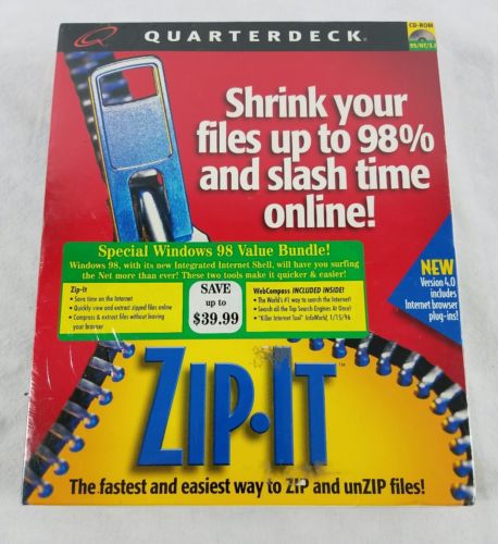 QUARTERDECK ZIP IT Windows 98 File Compression Value Bundle SEALED Vintage