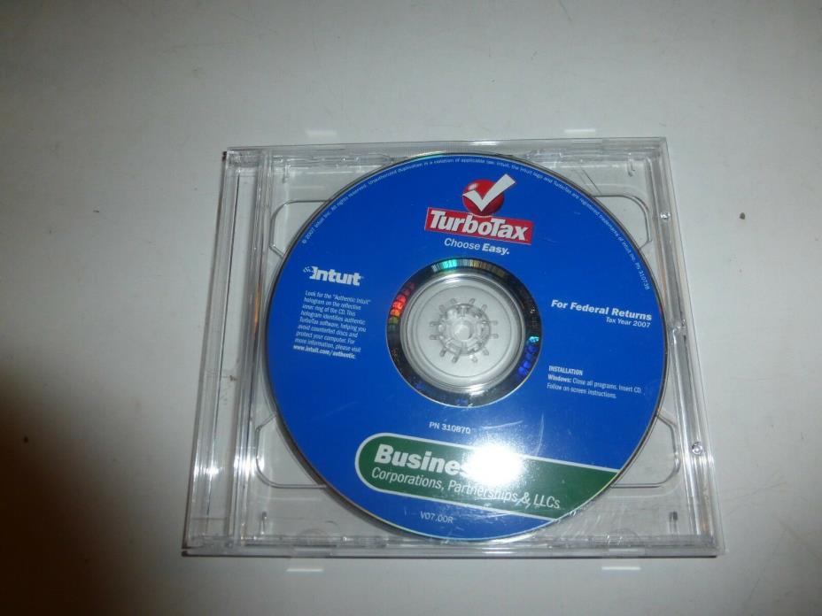 2 CDs 2007 TURBOTAX BUSINESS CD for Corporation/Partnership, Federal & State 225