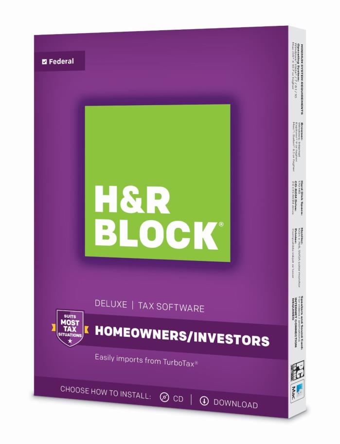 H&R Block Deluxe 2017 Federal Homeowner/Investor Tax Software