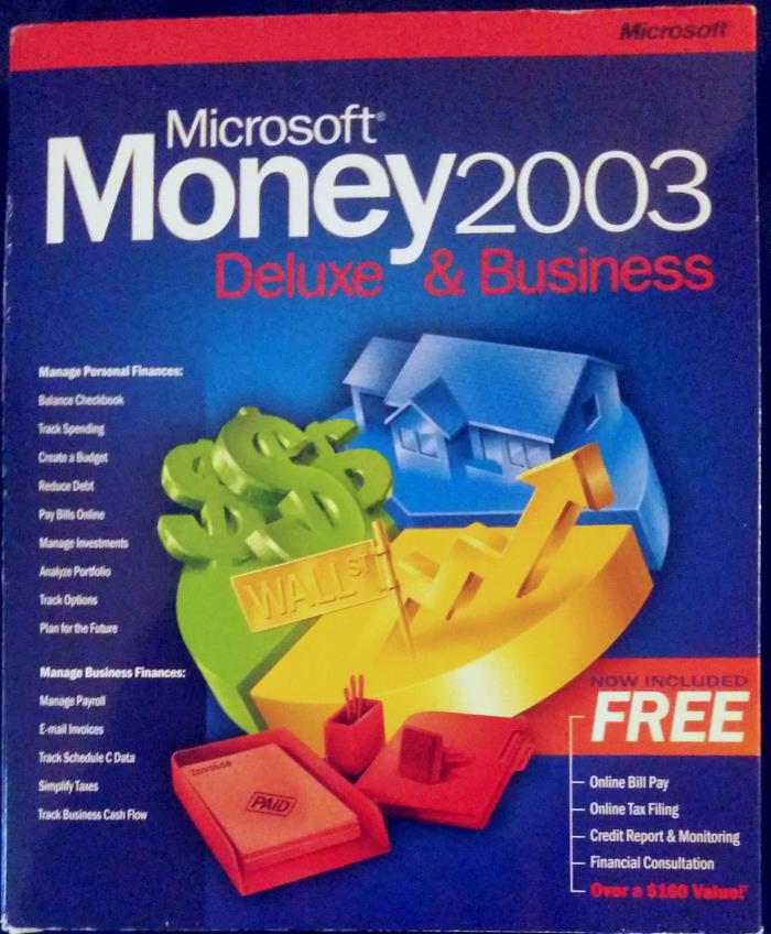 NEW Sealed Microsoft Money 2003 Deluxe & Business Windows for 98 2000 XP Systems