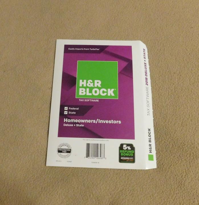 H&R Block Tax Software Deluxe + State Tax Year 2018