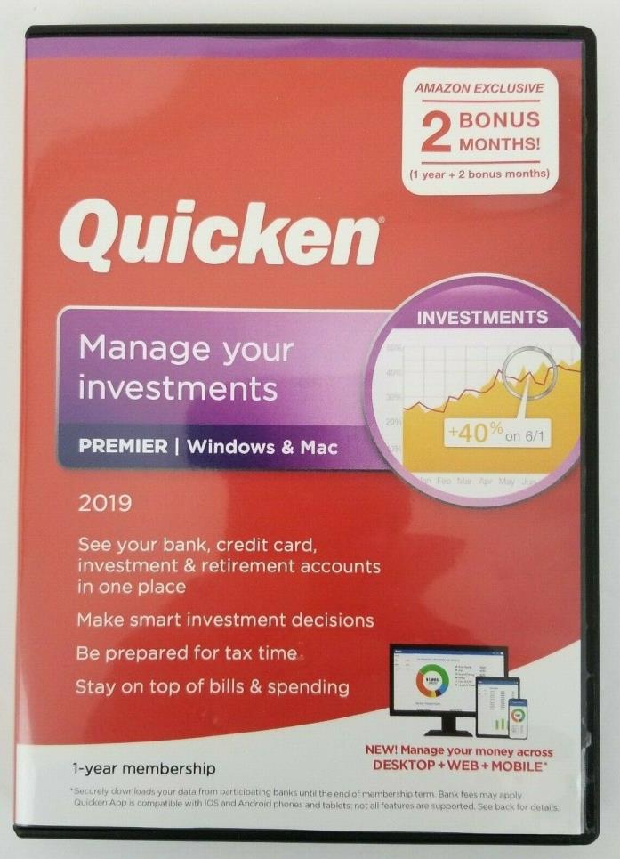 QUICKEN PREMIER 2019 1 YEAR MEMBERSHIP FOR WINDOWS & MAC W/ DISC NEW IN BOX