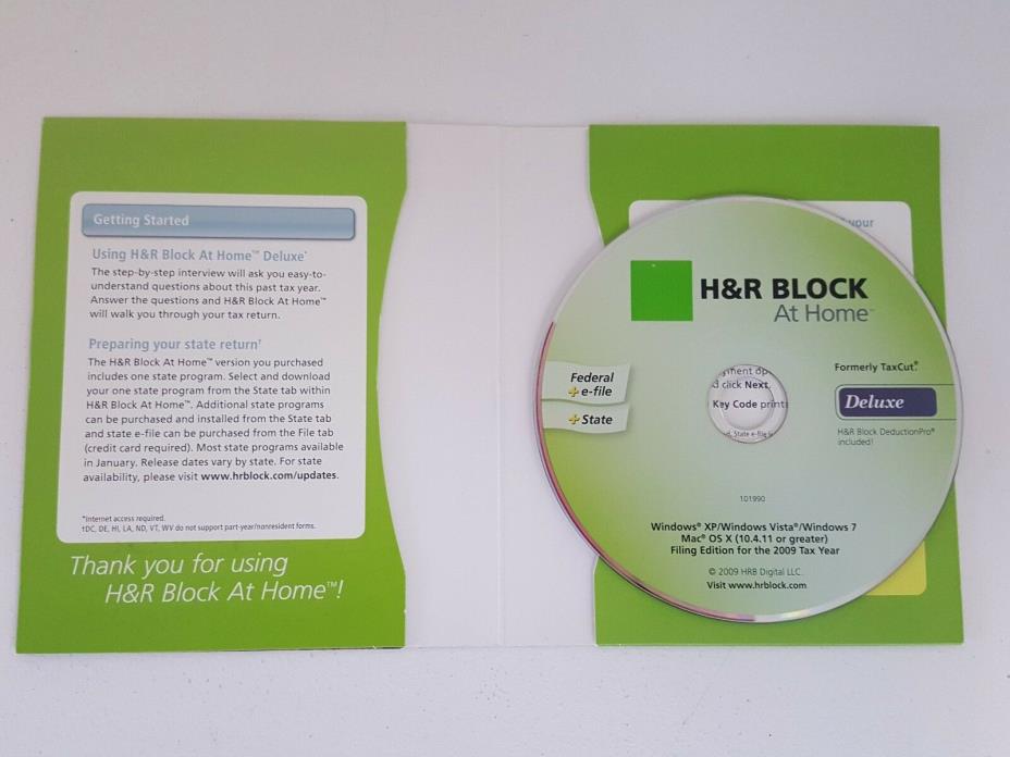 H & R Block At Home Deluxe 2009 Tax Year Federal Income Tax PC/Mac CD