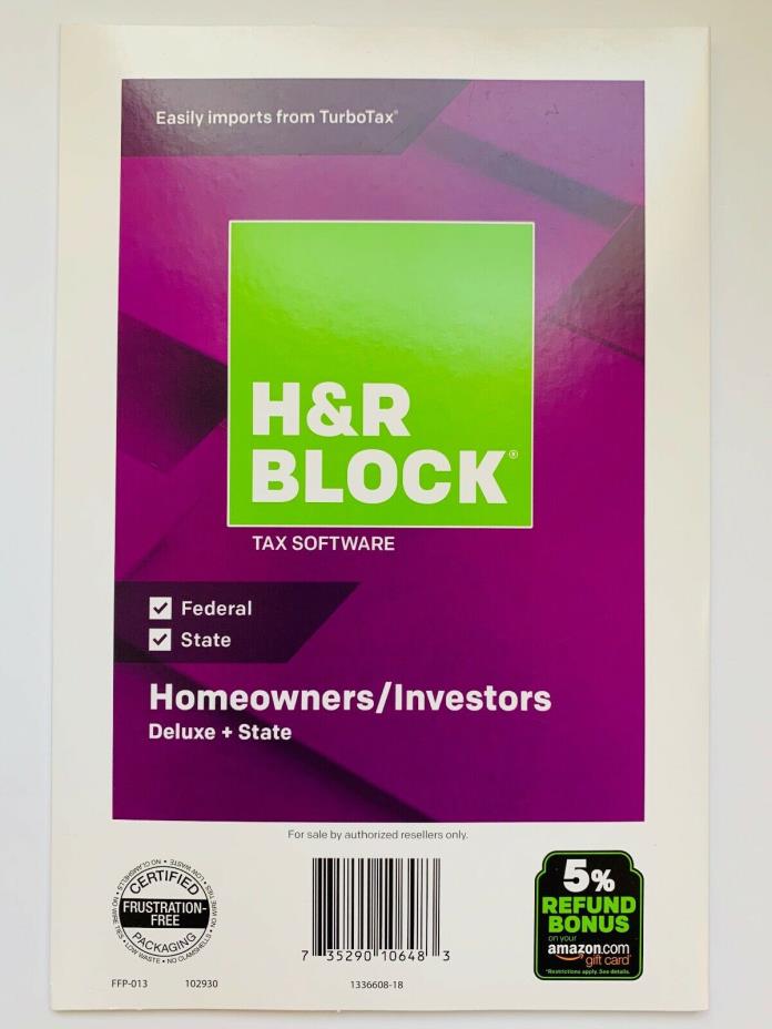 H&R Block 2018 Tax Software Homeowners/Investors Deluxe State & Federal 5% Offer