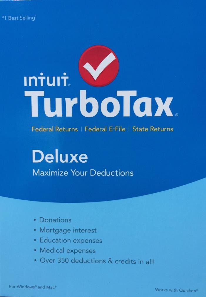 Turbotax 2015 Deluxe Federal and State + Federal E-file Brand New Factory Sealed
