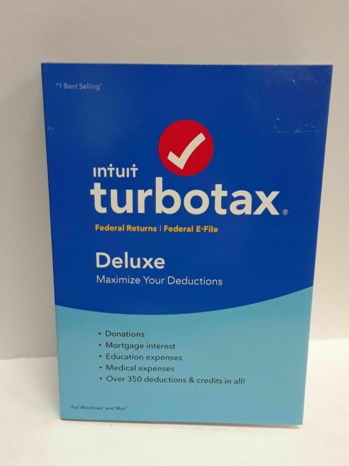 TURBOTAX DELUXE 2018 FEDERAL ONLY & FED E-FILE WINDOWS & MAC W/ DISK IN NEW BOX