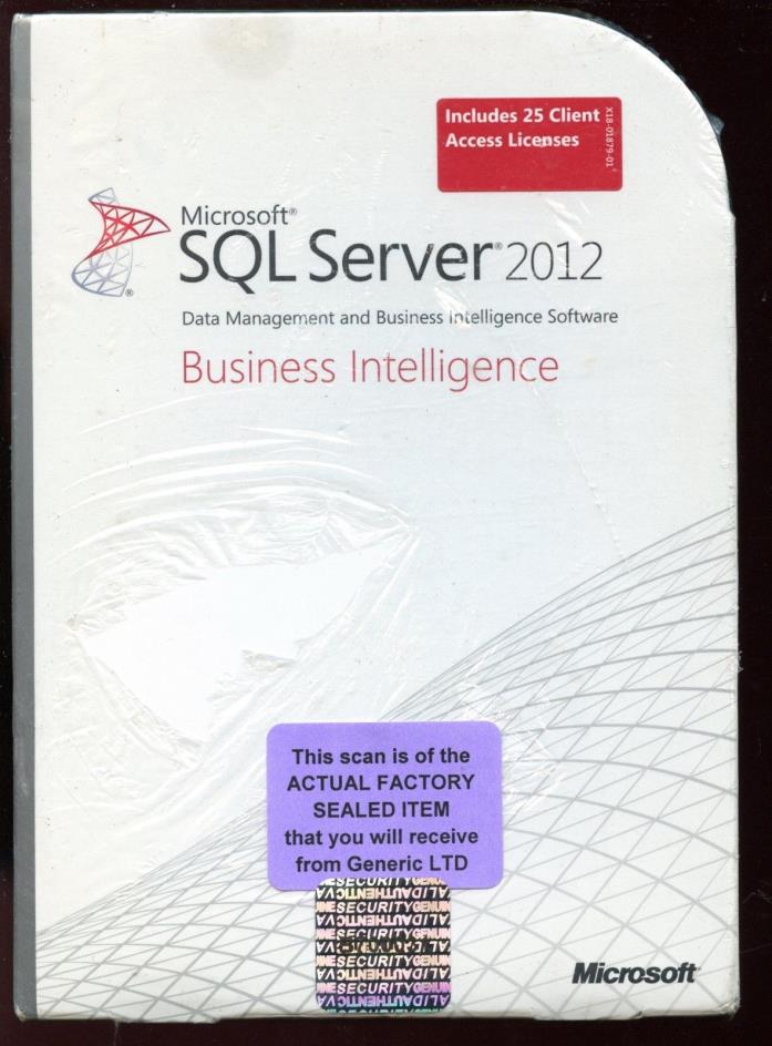 Factory Sealed- D2M-00063 Microsoft SQL Server 2012 Business Intelligence 25 CAL