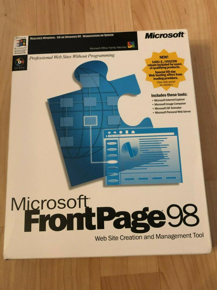 Microsoft Front Page 98 Web Site Creation & Management Tool Kit Software Windows