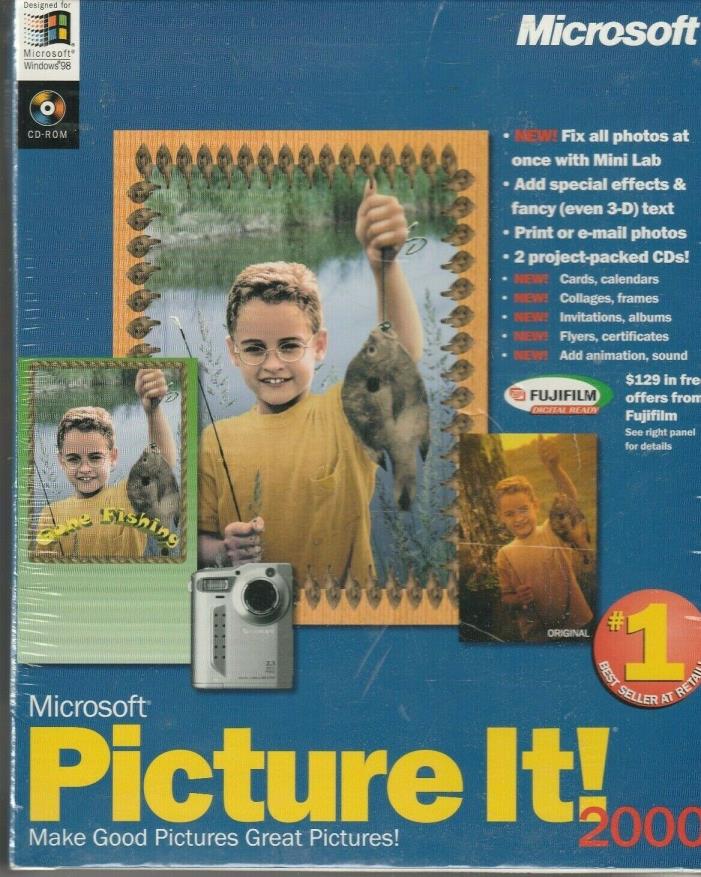 Microsoft Picture It! 2000 Photo Editing Software CD ROM Cards Calendars Flyers