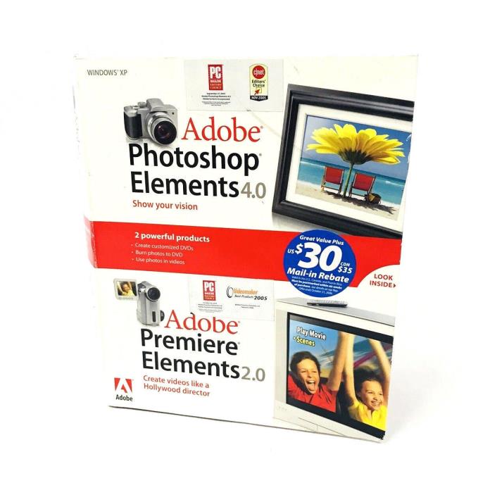 Photoshop Elements 4.0 + Premiere 2.0 Adobe 29180072 COMPLETE IN BOX
