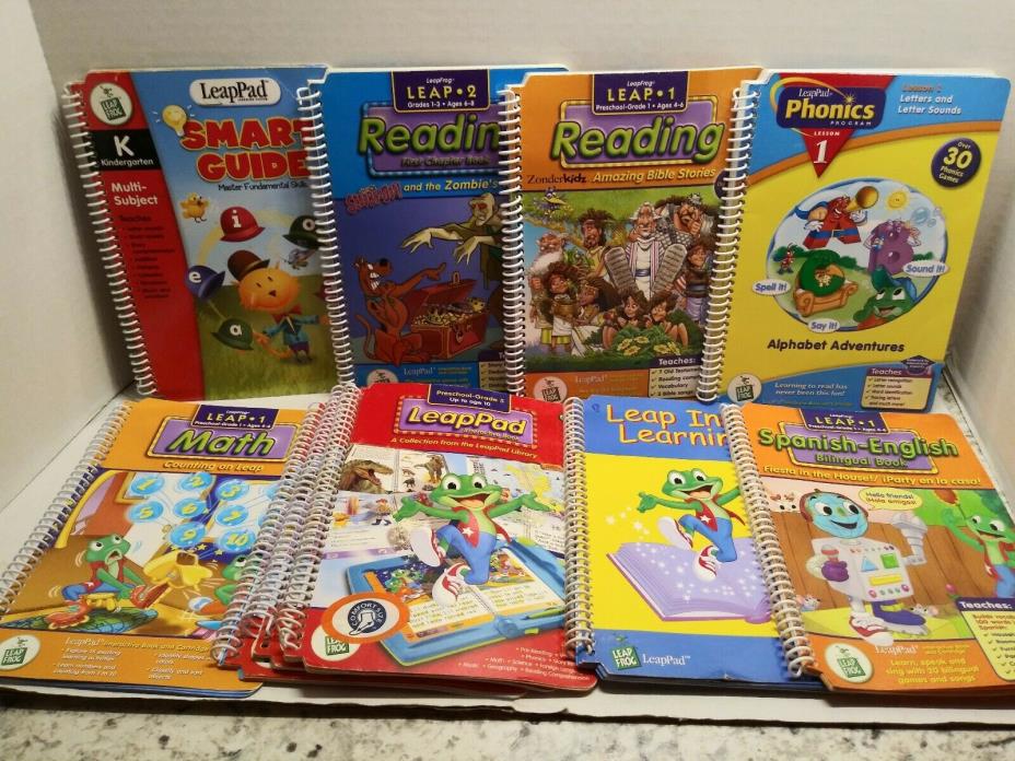 Lot Of 10 Leap Frog Leap Pad Learning System Books Math Phonics Spanish Reading