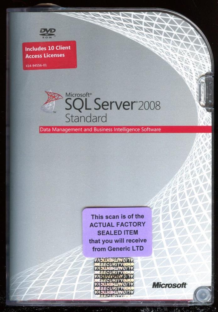 Factory Sealed- 228-08394 Microsoft SQL Server 2008 Standard 10 CAL