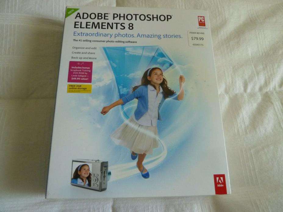 NISB Adobe Photoshop Elements 8 Windows 7,Vista,XP Photo Editing Software SEALED