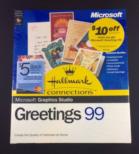 NOS Sealed Legacy Software Microsoft Graphics Studio Greetings 99 for Win 95, 98