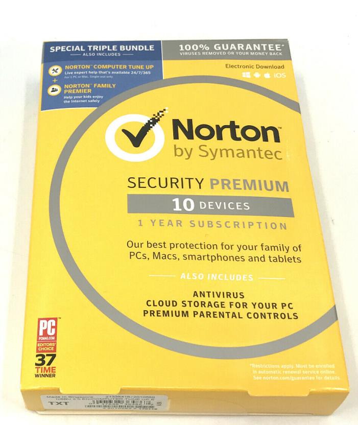 Norton by Symantec Security Premium 10 Devices - Special Triple Bundle Included