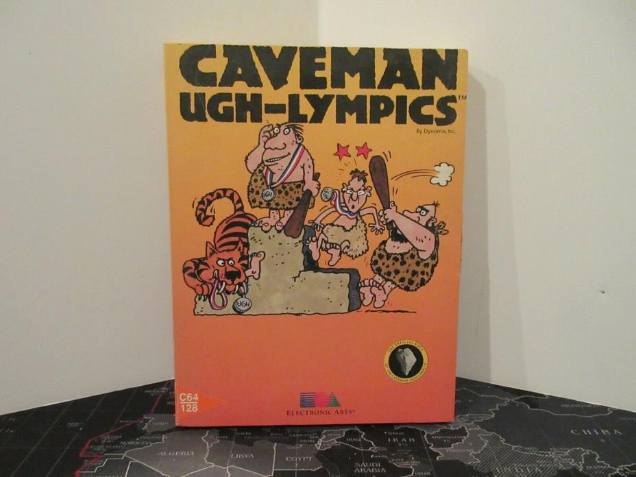 Vintage Commodore 64/128 CAVEMAN UGH-LYMPICS Game w/ Box & More RARE!