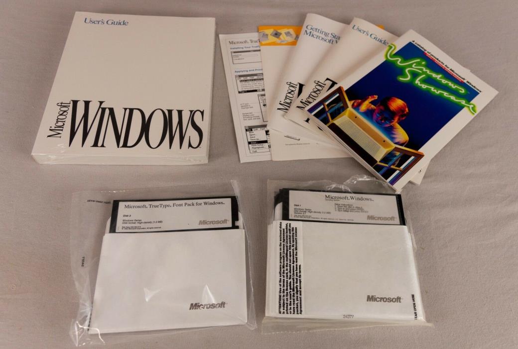 Microsoft Windows 3.1 Software Install Complete 5.25 HD Discs  w Font Pack