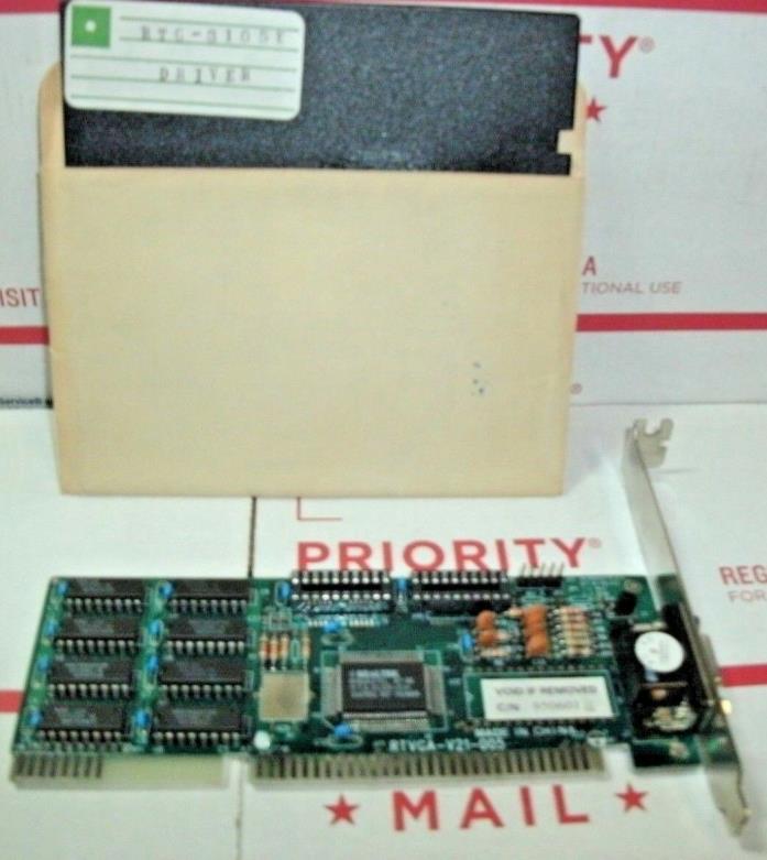 Realtek RTG3105E 512KB ISA Video Graphics Card ISA 8-bit XT 8088 Tested + Disk