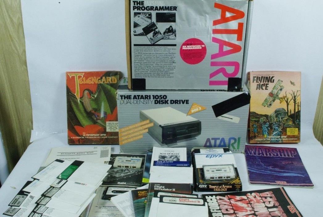 Huge Vintage Atari Lot 1050 Dual Density Floppy Disk Games and Manuals Original