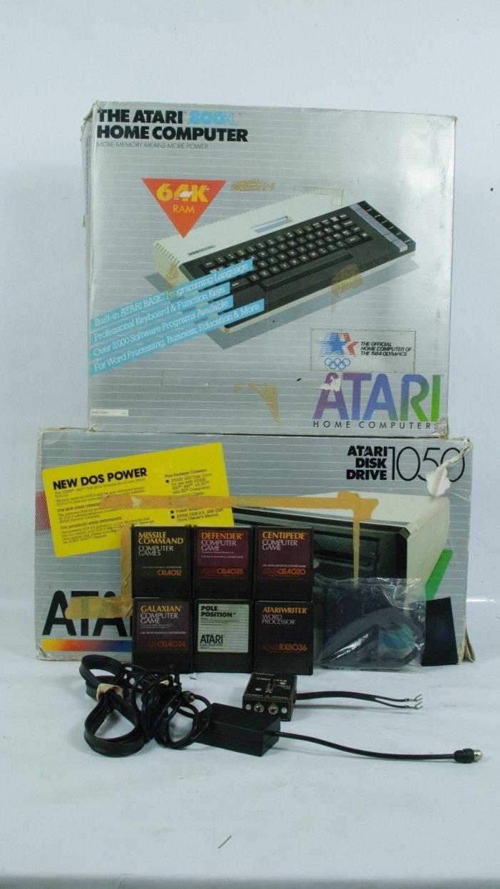 Vintage Computer, Atari 800XL, 64K Ram. Atari 1050 Original Box With Games