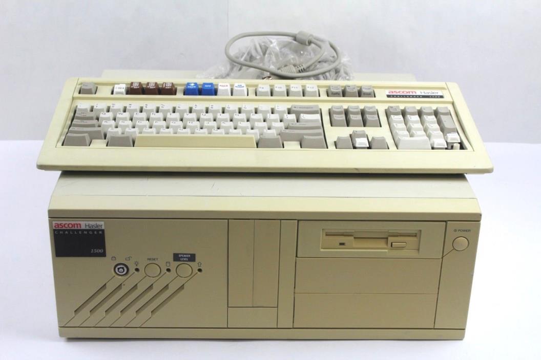 Vintage Ascom Hasler Challenger 1500 Desktop PC Intel 486SX 33MHz w/ Keyboard