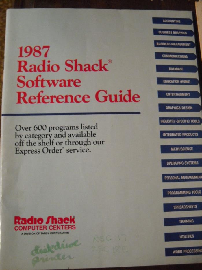 Vintage 1987 Radio Shack Software Reference Guide - PRICE REDUCED