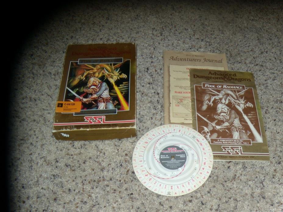 Box, manual, Adventures Journal and Wheel for Pool of Radiance Commodore 64 C64