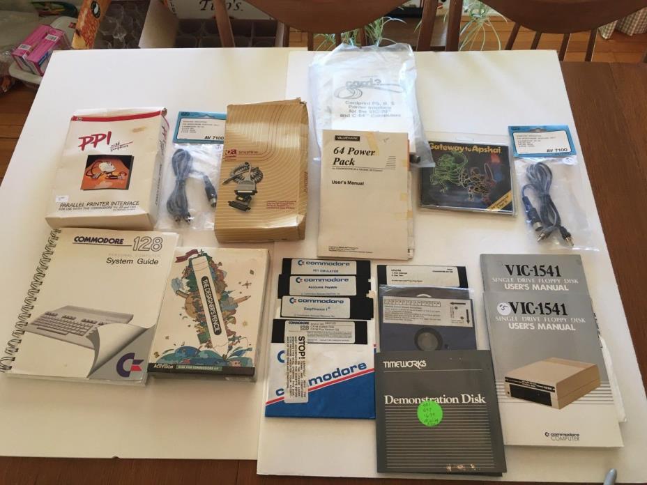 VINTAGE LOT COMMODORE SYSTEM 128 DISKS & BOOK, HD MANUAL, CABLES SOFTWARE 64 +++