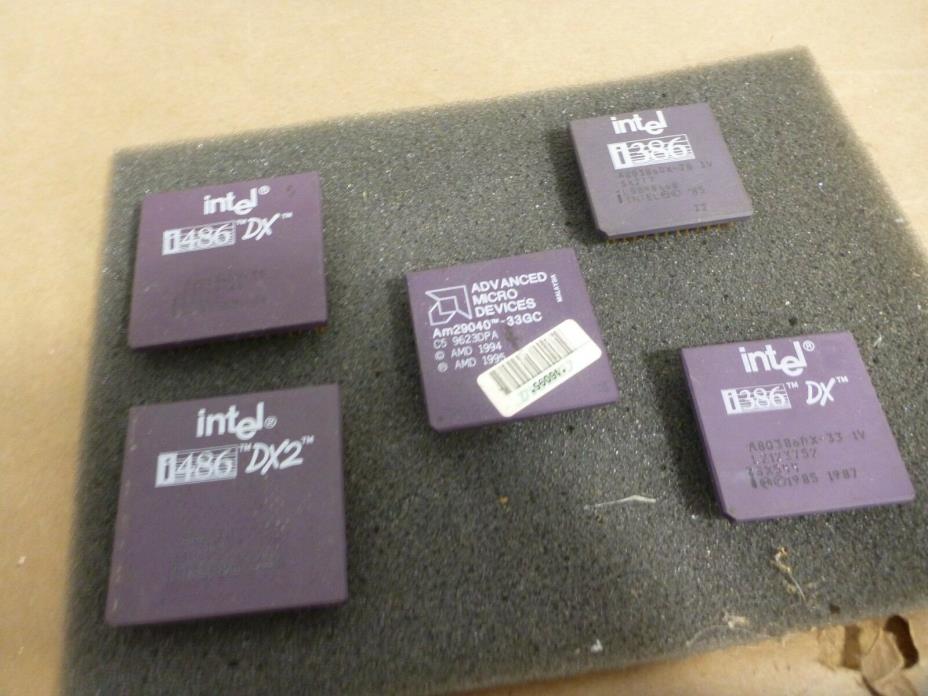 LOT Vintage INTEL i386 DX 33Mhz A80386DX-33 SX544 SX217 + AM29040-33GC AMD GOLD