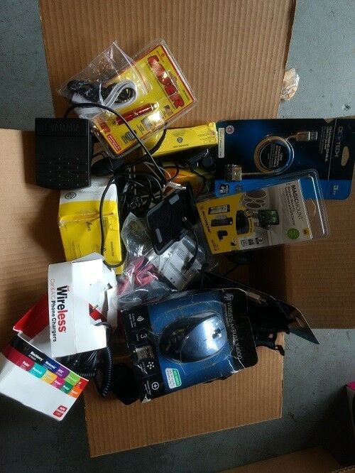 Box full of PC parts, accessories, phone chargers, car holders & More Free Ship