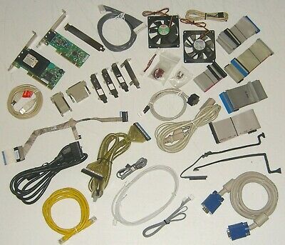 LARGE LOT OF ASSORTED COMPUTER CABLES (IDE~VGA~USB...) CASE FANS & OTHER PARTS