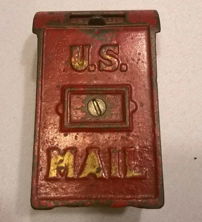 Vintage Cast Iron Red US Mail Box Bank