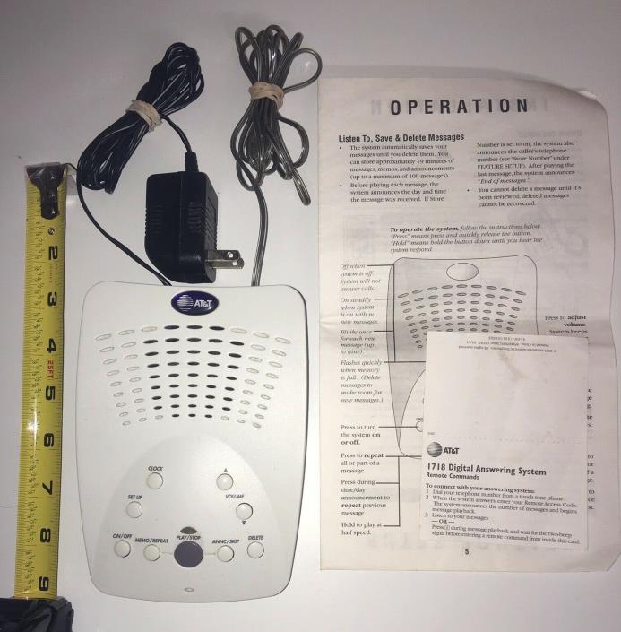 AT&T DIGITAL ANSWERING SYSTEM MACHINE 1718 MESSAGE GUARD 19 MIN RECORDING