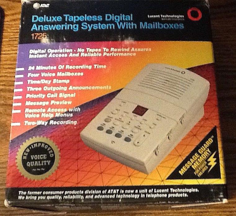 AT&T 1725 Deluxe Digital Tapeless Answering System w/ 4 Mailboxes Time Day Stamp